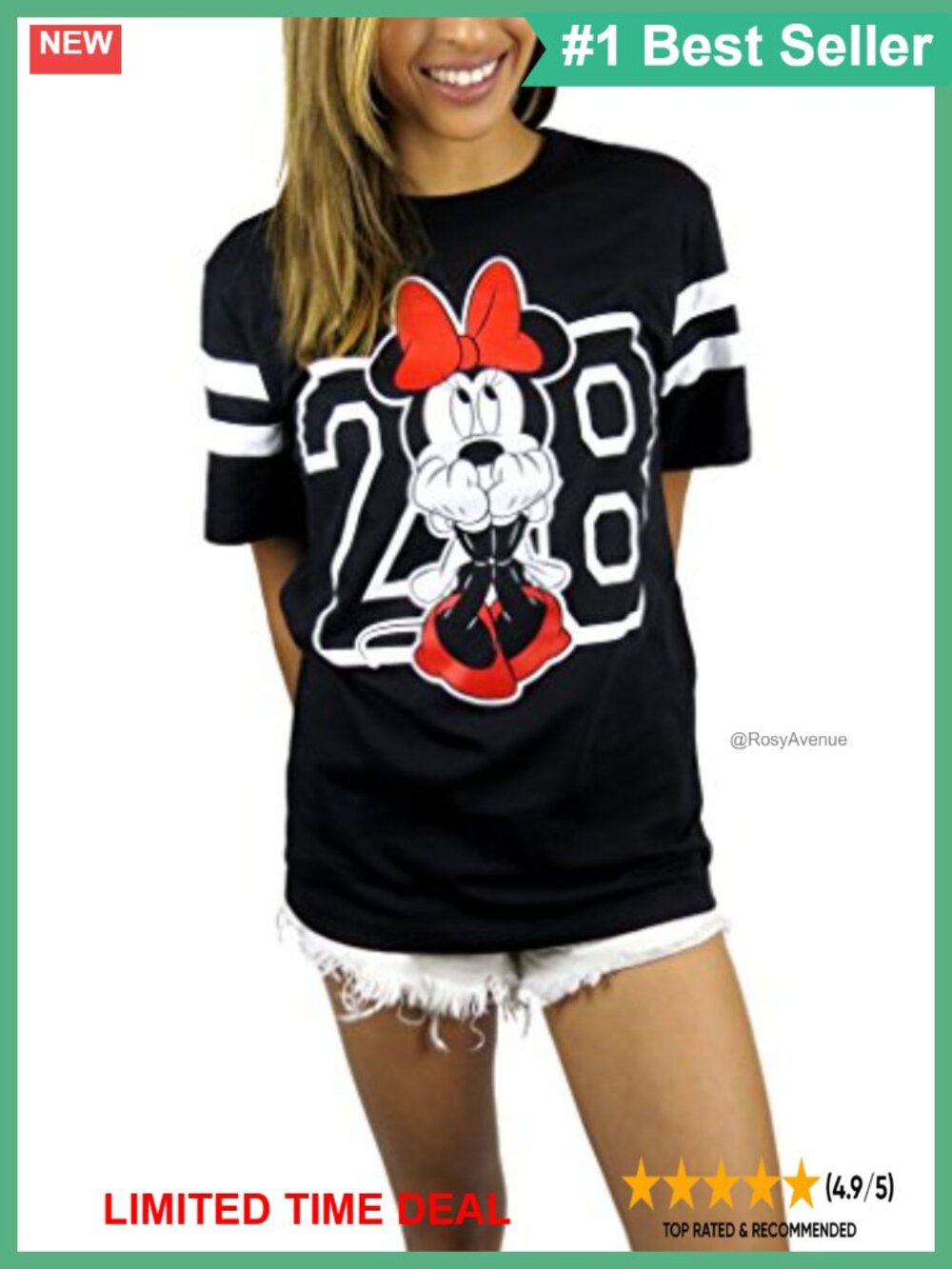 Disney Minnie Mouse Varsity Football Tee Cotton Blend